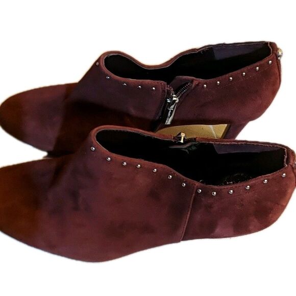 Vince Camuto Channa Ankle Heels Leather Suede Studded Zip Booties 9.5 M Burgundy - Picture 11 of 14